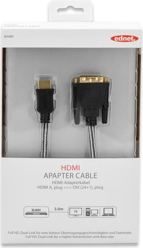 Immagine prodotto ednet DVI — HDMI (Typ A) (3 m, HDMI, DVI)