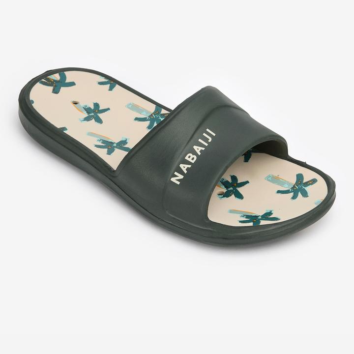 Actual product image Nabaiji Badelatschen Slap 500 Kinder - Palmenaufdruck beige/khaki (33)