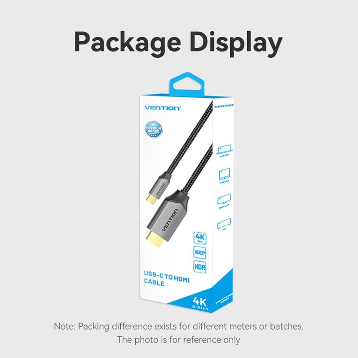 Actual product image Vention USB-C to HDMI Cable 2m CRBBH (Black) (2 m, HDMI)