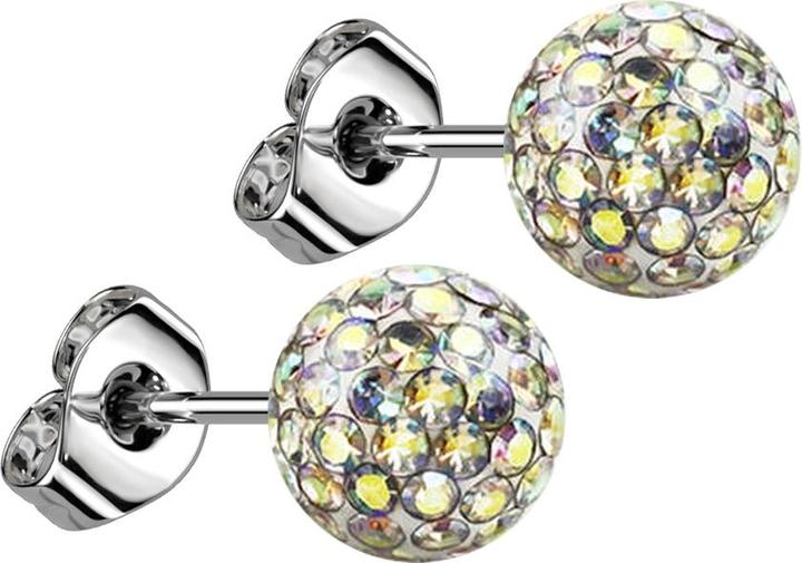 Star Piercing Ohrstecker silber mit Kristall Kugel multicolor Epoxy Schutzschicht (Chirurgenstahl 316L, ohne Messing)