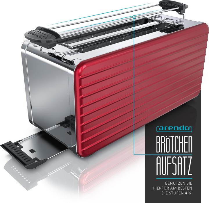 Image du produit Arendo Grille-pain à fente longue pour 4 tranches, 1500 W, acier inoxydable, chauffe brioche, DESAYUNO (Prise UE)