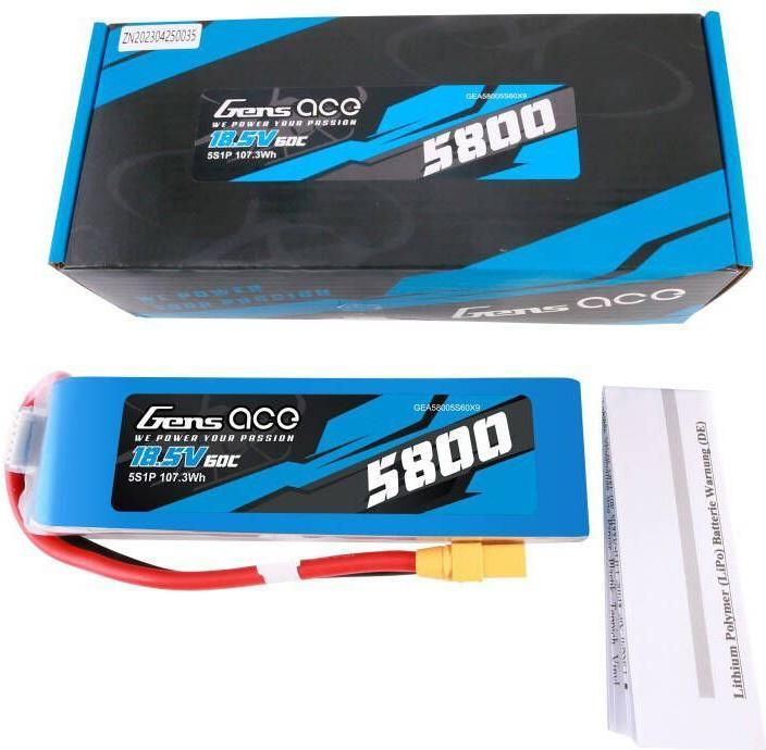 Produktbild Gens Ace 5800mAh 60C 18.5V 5S1P Lipo Battery Pack with XT90 plug (18.50 V, 5800 mAh)