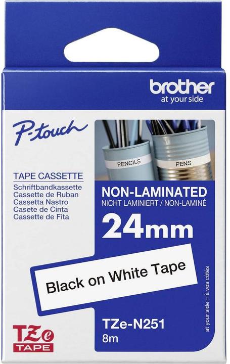 Brother TZeN251 unlaminiertes Klebeband (2.40 cm, Weiss)
