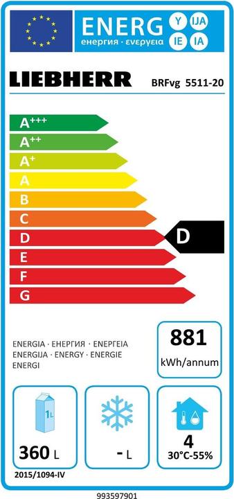 Label énergétique Liebherr BRFvg5511-20 (Autonome, 533 l)