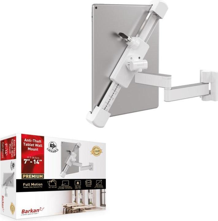 Immagine prodotto Barkan Supporto da parete per tablet 7-14", chiudibile, bianco