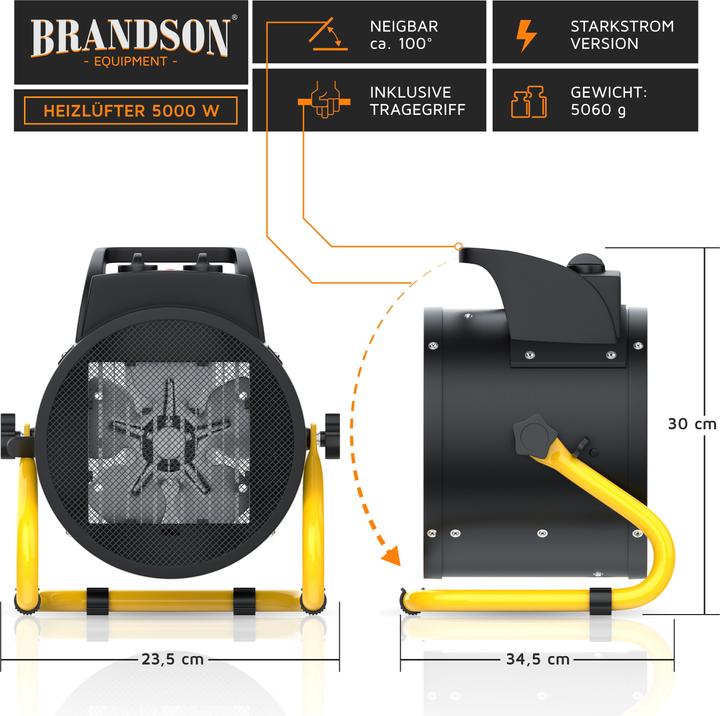 Produktbild Brandson Baustellen Heizlüfter 5000 W, 2 Heizstufen, 5KW Elektroheizgebläse für Baustelle, Überhitzungsschutz (5000 W)