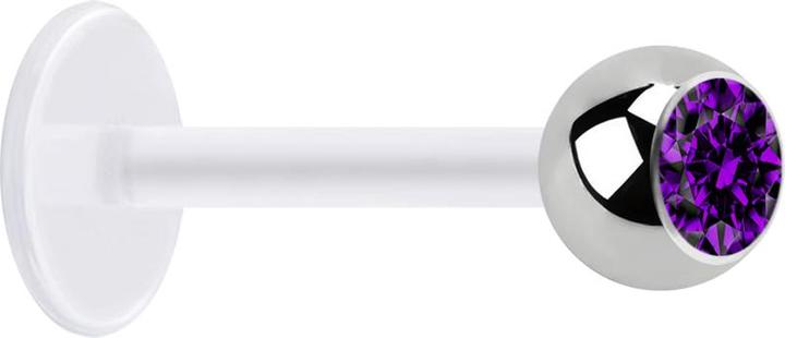 Star Piercing Micro Labret transparent mit Kugel silber und Kristall violett (ohne Messing, Chirurgenstahl 316L, Bioflex)