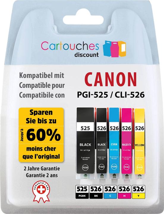 Cartouches Discount PGI-525 and CLI-526 Pack (CMYK)