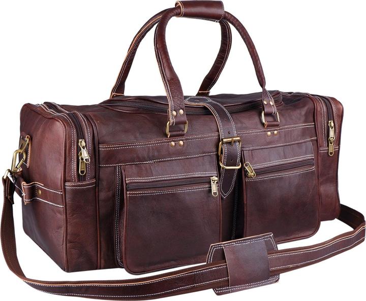 Produktbild Only-Bags.Store Herren Echtleder Overnight Weekender Travel Duffel Bag, Vintage Brown Large Duffel Bag, Echtleder