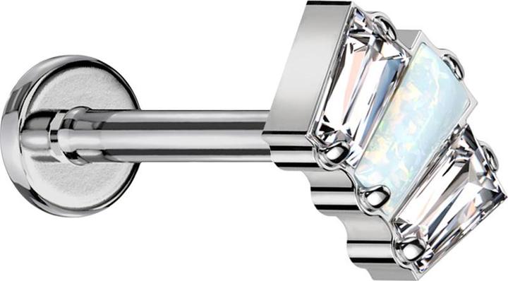 Star Piercing Micro Labret Innengewinde silber drei Baquette zwei Kristalle silber und ein Opal weiss (ohne Messing, Titan G23)
