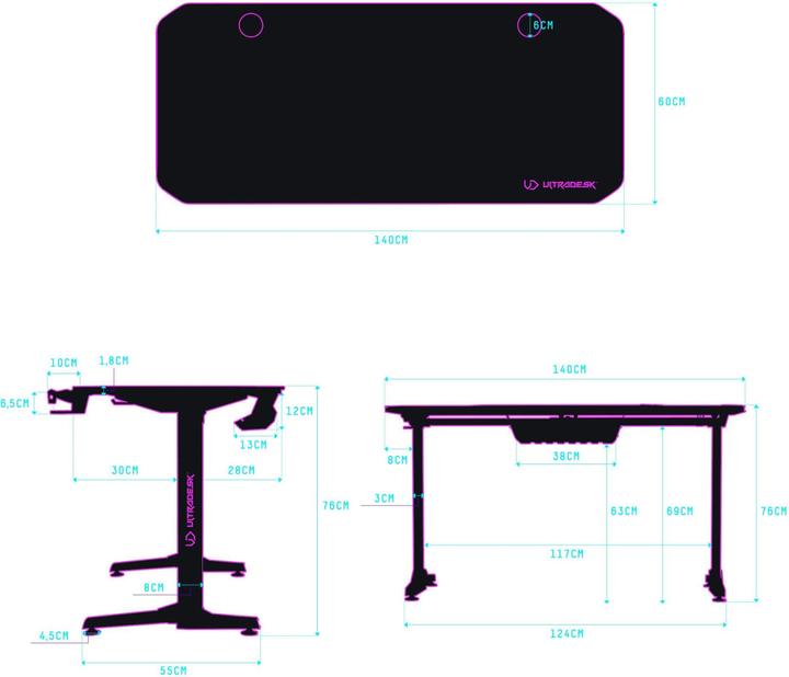 Produktbild Ultradesk Biurko Frag Czarne 140 cmx60 cm