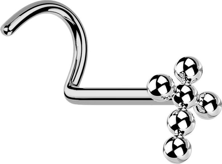 Actual product image Star Piercing Nasenstecker gebogen silber Kreuz Kugeln (without brass, Titanium G23)