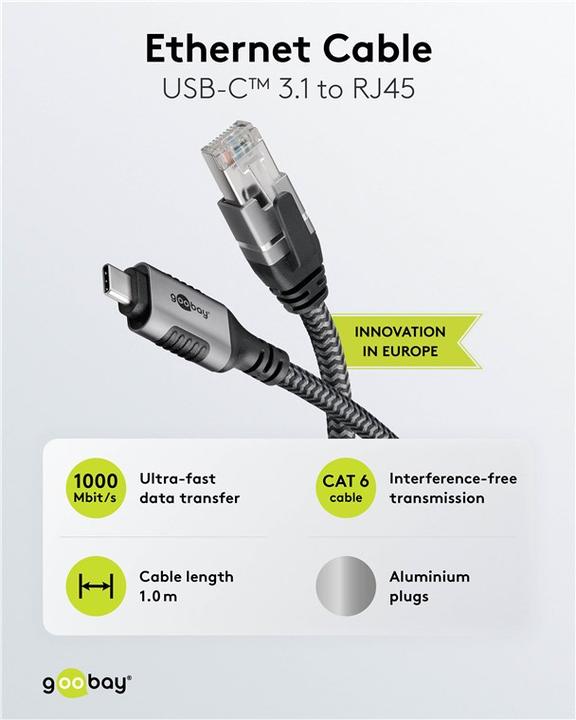 Immagine prodotto Goobay Cavo Ethernet da USB-C a RJ45, 1 m (RJ45, USB-C, RJ45 (1x))