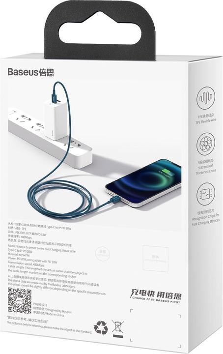 Actual product image Baseus Superior Series Cable USB-C to iP, 20W, PD, 2m (blue) (2 m, USB 3.2 Gen 2, 20 W)