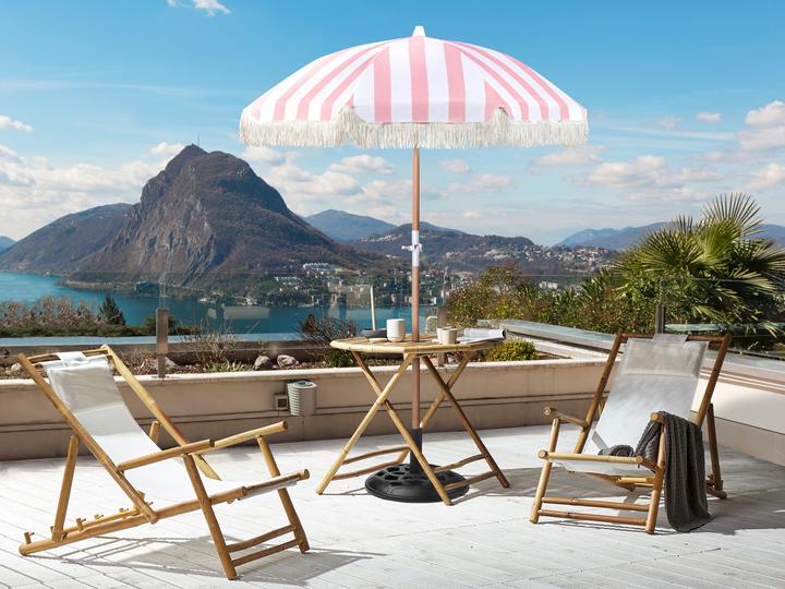 Actual product image Beliani Parasol ⌀ 150 cm pink / white with valance MONDELLO (1.50 m)