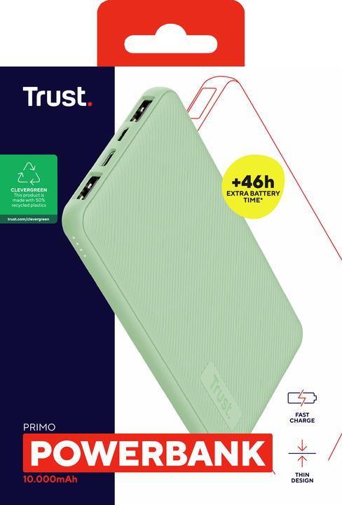 Image du produit Trust POWER BANK USB 10000MAH/PRIMO GREEN 25029 (10000 mAh, 15 W, 15 Wh)