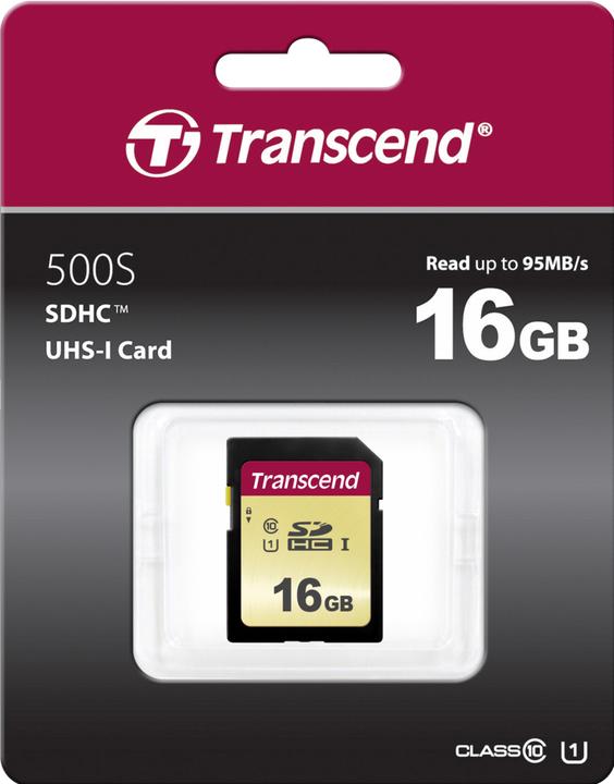 Produktbild Transcend SDHC 500S 16GB Class 10 UHS-I U1 V30 (16 GB, SDHC, U1, UHS-I)