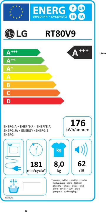 Label énergétique LG RT80V9 (8 kg, Droite)