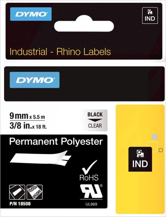Energie-Label Dymo Schriftband Polyester 9mm (0.90 cm, Transparent)