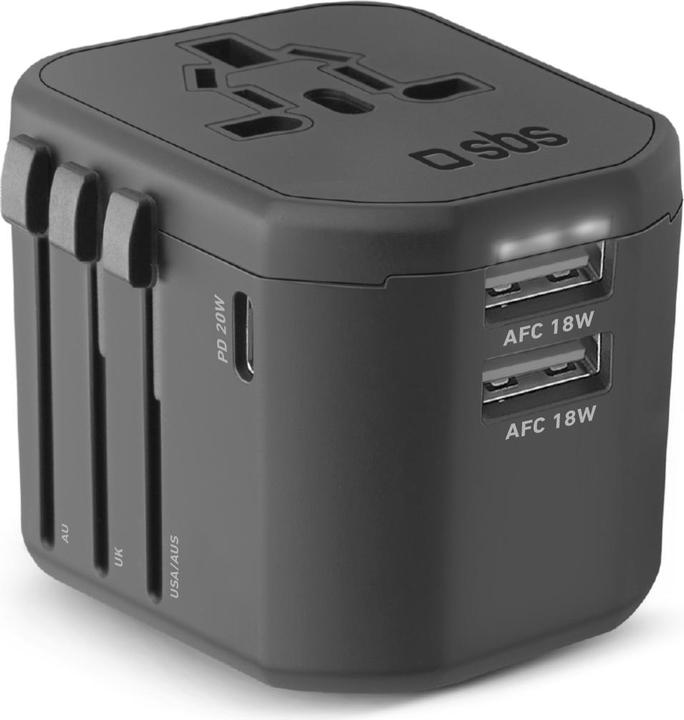 Actual product image SBS Universal travel adapter with 2 USB ports and 1 type-C PD20W
