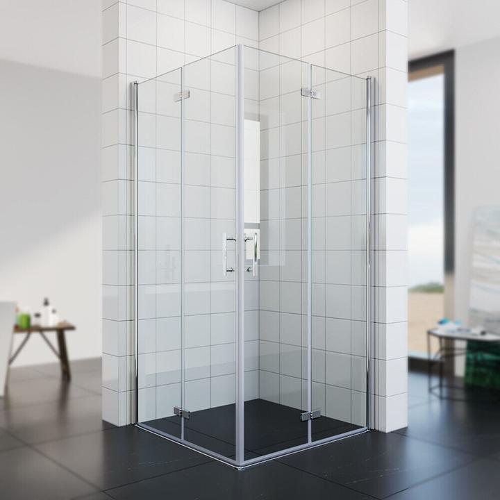 SONNI Duschkabine Eckeinstieg Flügeltür ohne Rahmen 195cm 80x80cm (195 cm, 120 cm, 195 cm)