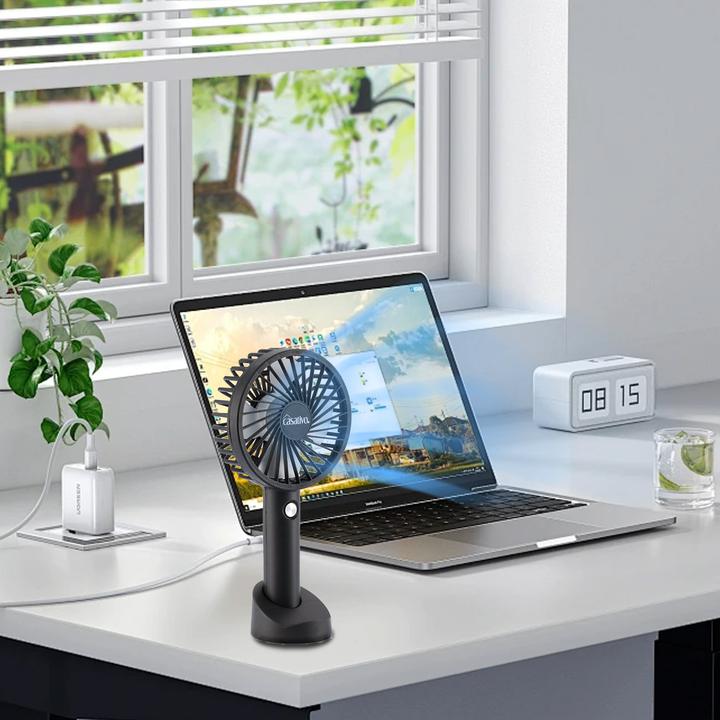 Produktbild Casativo 2-in-1 Hand- & Tisch-Ventilator, Akku- & USB-Betrieb, schwarz, 3-stufig, Ø 9,5 cm