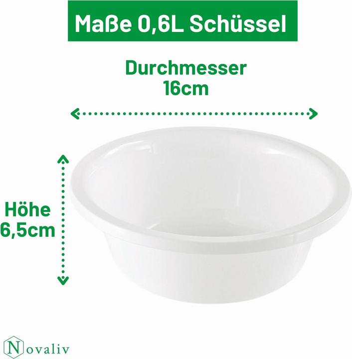 Produktbild Novaliv Spülschüssel Rund 0,6L, D16 cm, Weiss, BPA-frei Spülmaschinenfest Ideal für Küche und Camping (16 cm, 1 x)