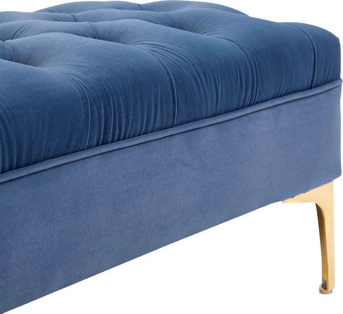 Produktbild Swisshandel24 Sitzbank, Bettbank, Schuhbank mit erhöhten Beine, Schlafzimmer, Samt Blau 118 x 45 x 42 cm (118 cm)