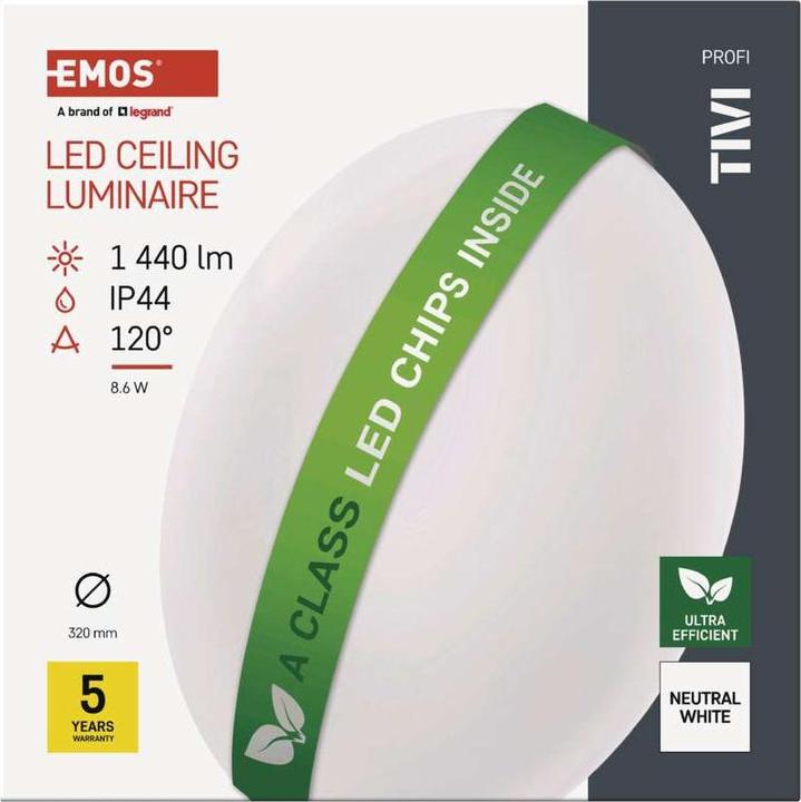 Produktbild Emos LED-Deckenleuchte TIVI, rund weiss 8,6W, IP44, Neutral Weiss (1440 lm)