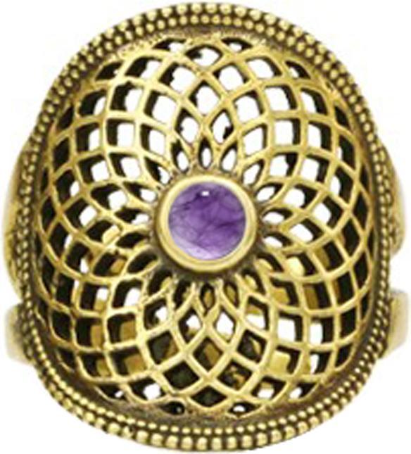 Actual product image Star Piercing Ring vergoldet Blume des Lebens mit Amethyst Stein (57)
