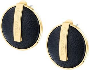 Trussardi Unique Gold-Plated Earrings With Black Leather T-Round Tjayf01
