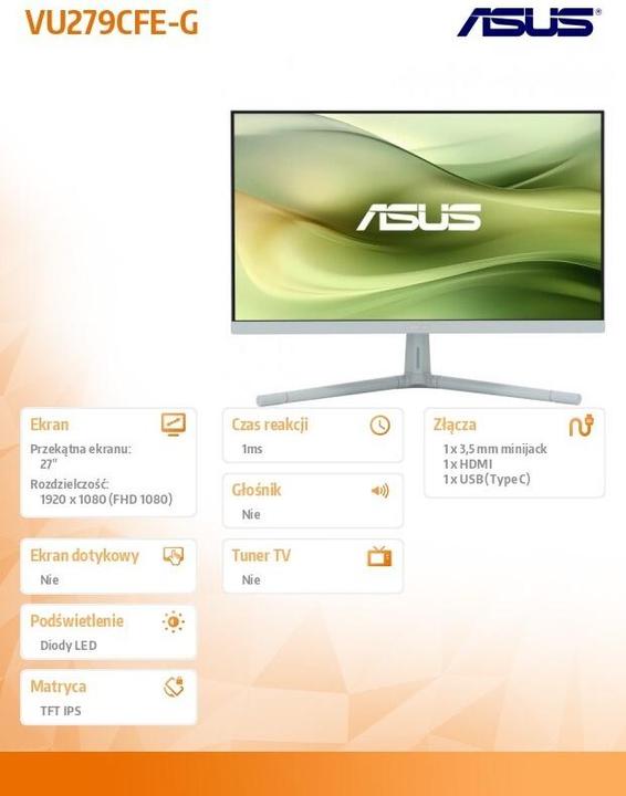 Actual product image ASUS Eye Care VU279CFE-G 68.58cm (16:9) FQHD HDMI (1920 x 1080 pixels, 27")
