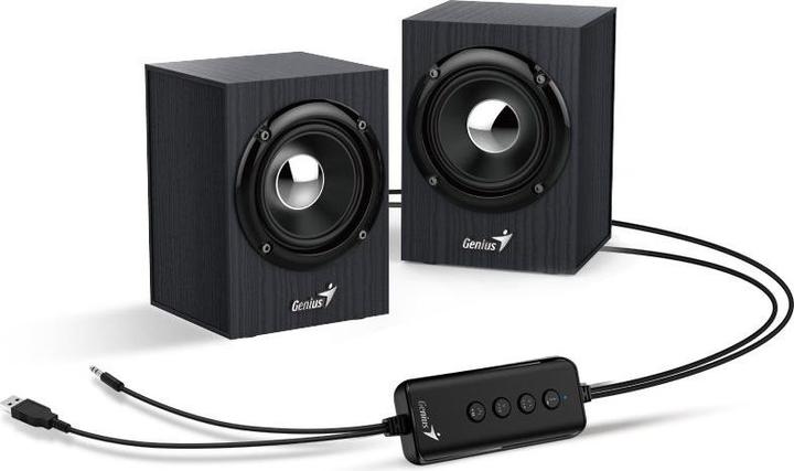 Actual product image Genius Computer speaker SP-HF385BT, 2.0, 4 W, black, volume control, BT, wood, 3.5 mm