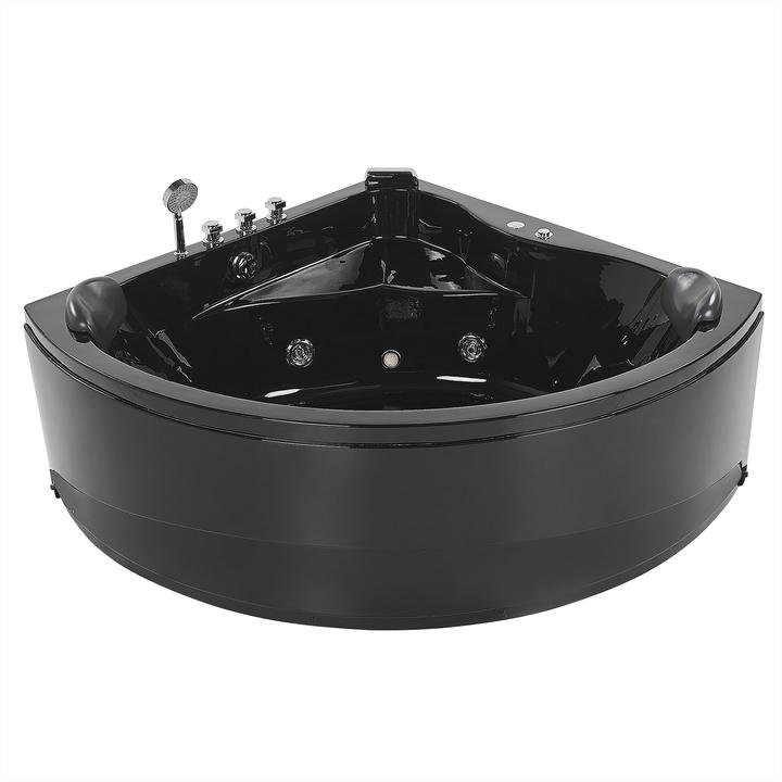 Produktbild Beliani Whirlpool Badewanne schwarz Eckmodell mit LED 140 x 140 cm BARACOA (400 l, 197 cm, 140 cm)