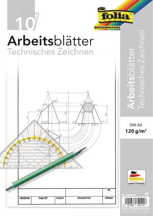 Actual product image Folia Worksheets technical drawing, A4, 10 pieces (120 g/m², 1 x)