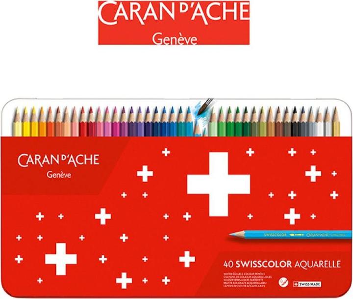 Actual product image Caran d'Ache Swisscolor metal tin coloured pencils (Multicoloured, 40 x)