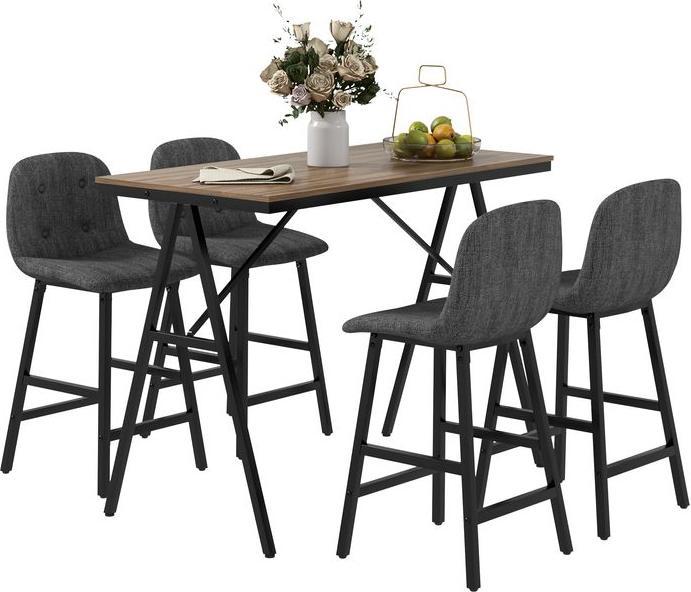Produktbild Swisshandel24 Bartisch mit Barhocker Set, 5-teilig Essgruppe, Küchentisch, Bartisch Set, Braun (120 x 60 x 91 cm)