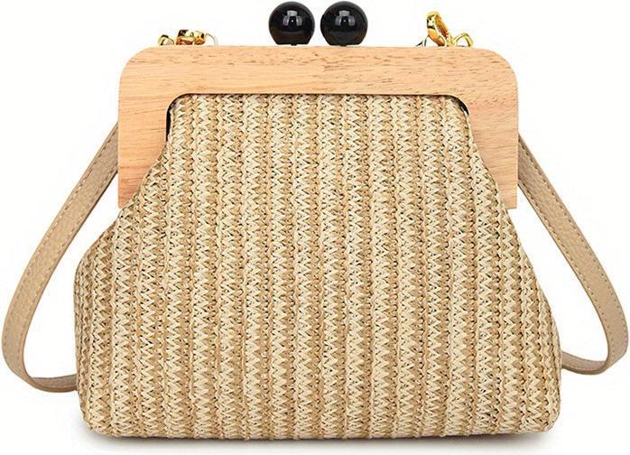 Immagine prodotto Only-Bags.Store Borsa crossbody vintage intrecciata, pochette a conchiglia a righe colorate, chiusura a scatto in