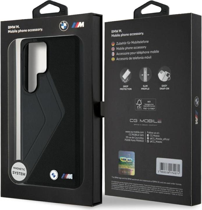 Immagine prodotto BMW Leather Oversized Stripes MagSafe case for Samsung Galaxy S25 Ultra - black (Samsung Galaxy S25 Ultra)