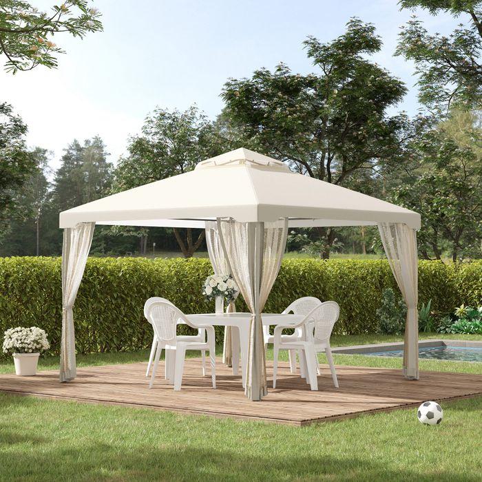 Produktbild Swisshandel24 Gartenpavillon mit 4x Seitenwand wetterfest Metall + Polyester Cremeweiss 3 x 3 x 2,6 m (294 cm, 294 cm)
