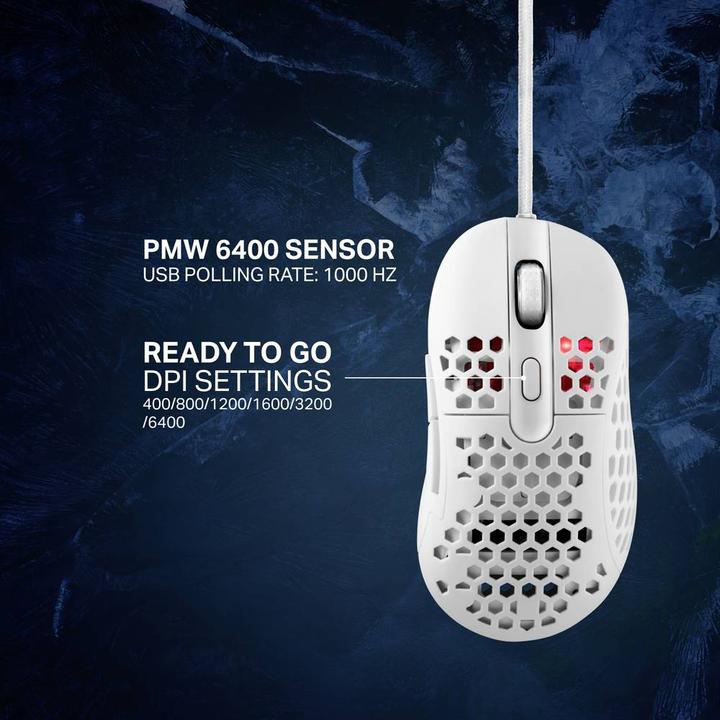 Produktbild Deltaco GAMING White LINE 65g Gewicht, 400-6400 DPI, 1000 Hz, weiss (Kabelgebunden)