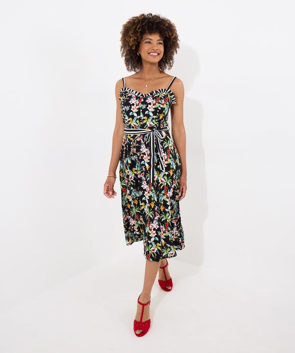 Actual product image Joe Browns Tropical Print Tie Waist Contrast Strap Knee-Length Dress