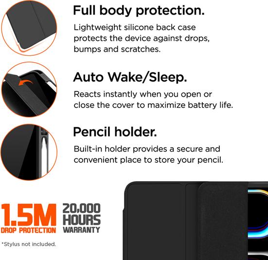Actual product image Eiger Folio Case with Stylus Holder Black Storm 250m Stylus Case Black (iPad Pro 11 2024 (M4))