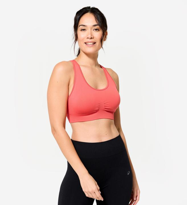 Kimjaly Women's Light Support Sports Bra with Cross-Over Straps - Pink (M)
