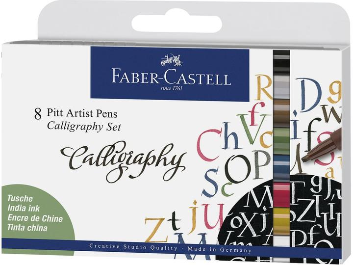 Produktbild Faber-Castell Tuschestifte Pitt Artist Pen Calligraphy 8 Farben (Blau, Silber, Pink, Schwarz, Braun, Grün, Weiss, Gelb, Rosa, 8 x)