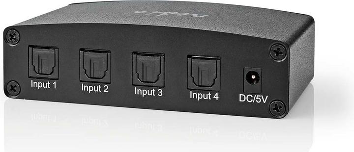 Produktbild Nedis Digital-Audio-Switch | 4-Wege | Anschlüsse – Eingang: DC Power / 4x TosLink | Anschlüsse – Aus (0.05 m)