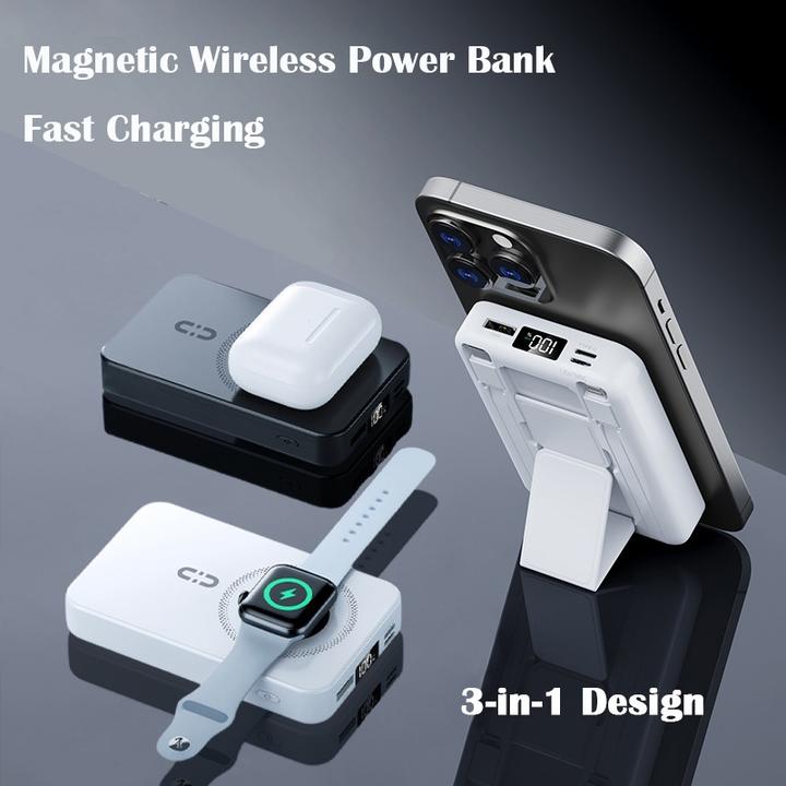 Produktbild Plutoos MagSafe Power Bank fur iPhone, Watch, AirPods mit Halterung 22.5W PD & 15W Magsafe & 10000mAh (22.50 W)