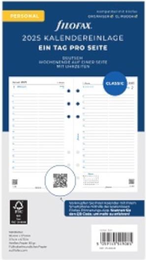 Actual product image Filofax Personal calendar insert 1 day on 1 page German (95 x 171 mm, German)