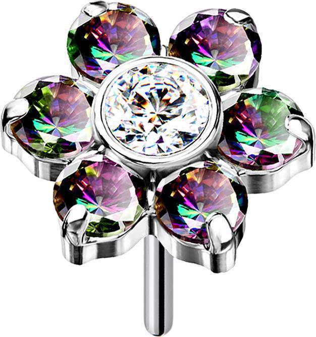 Immagine prodotto Star Piercing Cristalli a fiore d'argento multicolore scuro Threadless (Titanio G23, senza ottone)