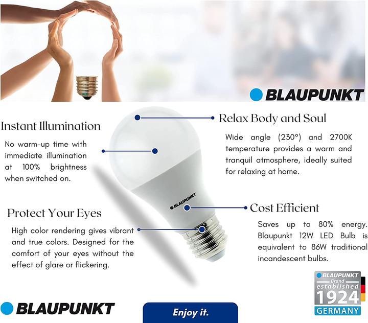 Produktbild Blaupunkt LED E27 Glühbirne - 12W - Warmweiss 2700K - Led Lampen - 4-er Pack (E27, 12 W, 1200 lm, 4 x, F)